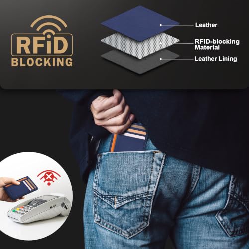 Image of Travelambo Slim Wallet Front Pocket Minimalist Leather RFID Blocking Medium Size