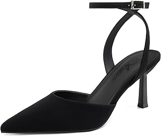 Women's Closed Pointed Toe 3 Inch High Heels Ankle Strap Stiletto Heel W...