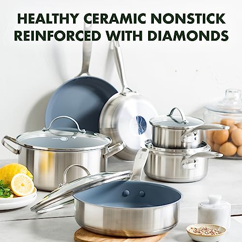 Greenpan Treviso Stainless Steel Healthy Ceramic Nonstick, 10 Piece Cookware Pots And Pans Set, Pfas-Free, Clad, Induction, Dishwasher Safe, Silver #TOP1