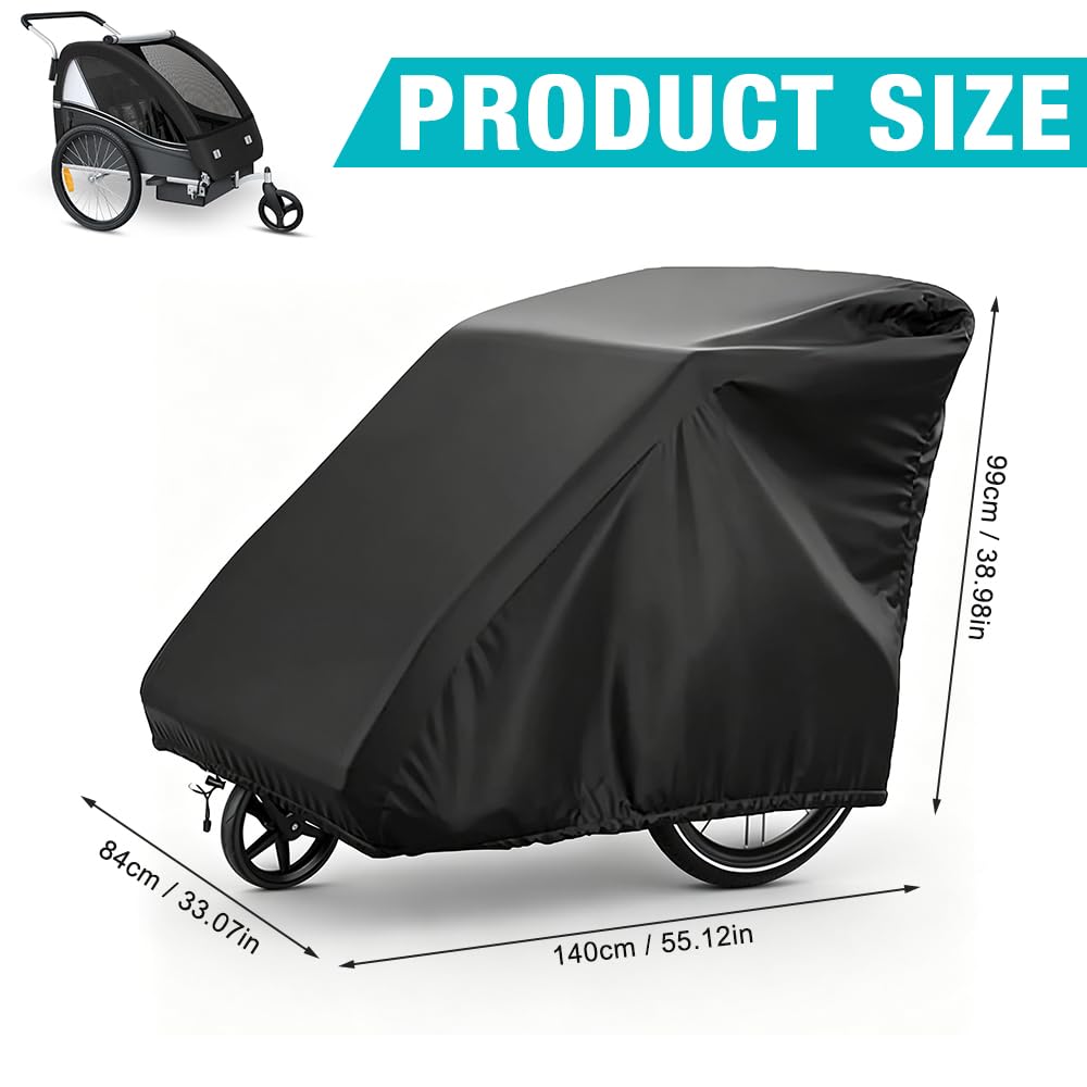 Housse Velo Exterieur Oxford 420D 140x84x99 cm Protection Universelle pour Remorque Noir