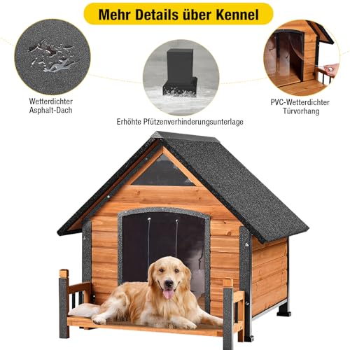 Aivituvin Outdoor Hundehaus mit isolierter Futterung, Wasserdichtes Welpen Schutzhaus, Indoor Hundehütte, beißgeschütztes Design, für kleine bis mittlere Hunde mit Veranda (Braun, L mit isolierter)