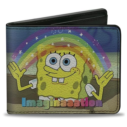 Buckle-Down Men's Nickelodeon Wallet, Bifold, Spongebob Squarepants Imaginaaation Smiling Rainbow Pose, Vegan Leather, 4.0