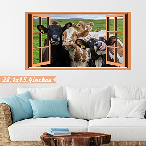 Funny Cow Wall Decals Peeking Cow Wall Sticker Peel And Stick Decals 3D Fake Window Cow Print Decals Rustic Farm Animal Stickers Cow Wall Art Vinyl Stickers For Living Room Bedroom Kitchen Home Decor #TOP3