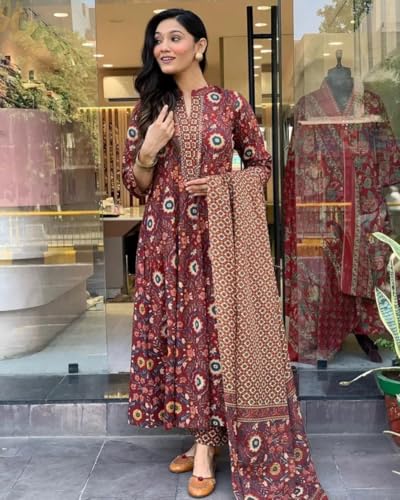 Image of PARTHVI|Women's Printed Flared Kurta with Pant and Printed Dupatta Sets | Ethnic Set | Dupatta Set | Suit Set | Kurta Set | Wedding Suit Set