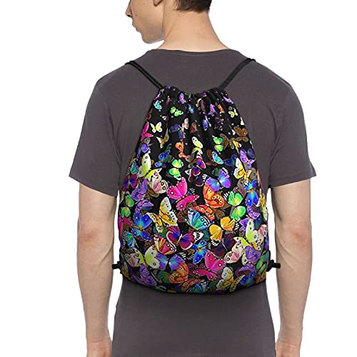 Cute Colorful Butterfly Drawstring Backpack Bags Gym For Women Girls Adult Sports Draw String Back Sack Cinch Travel Dance Sackpack Lightweight Water Resistant #TOP4