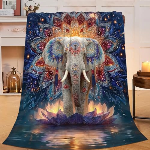 Elephant Throw Blanket Mandala Elephant Stuff Gifts for Kids Girls Boys Adults Women Men Soft Cozy Warm Plush Fluffy Fuzzy Fleece Blanket Decor 40X50