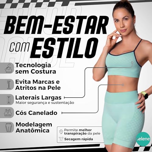 Conjunto Fitness Sem Costura Selene Short e Top Academia Quadriculado Feminino Adulto | Verde Mescla