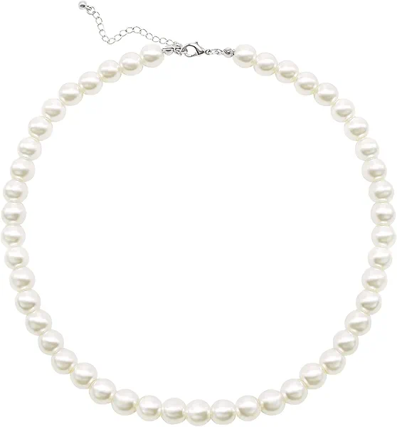 Cryshimmer Pearl Choker Necklace for Women Faux Pearl Beads Strand Necklace Earring Set Costume Jewelry