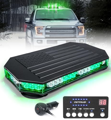 LUMENIX Rooftop Strobe Beacon Lights White Green LED Emergency Flashing Warning Caution Traffic Light Bar for Law Enforcement POV Vehicles Snowplow Trucks - American Flag Pattern | Patented Design