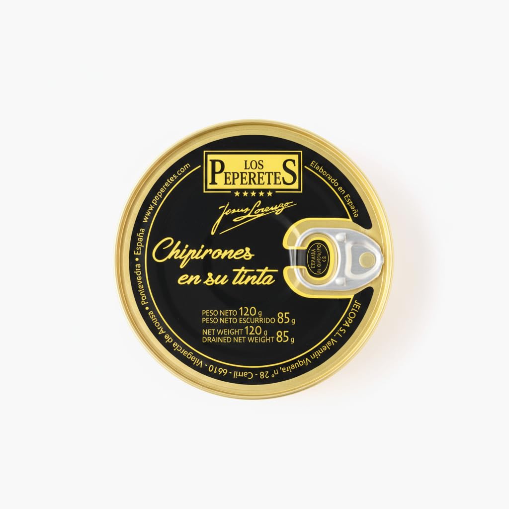 LOS PEPERETES Chipirones en su Tinta 120 g | Marisco Gallego Gourmet | Conserva Artesanal del Atlántico con Salsa de Tinta Natural | Chipiron Relleno en su Propia Salsa | Sabor Tradicional