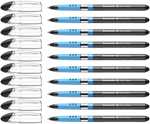 Schneider Slider Basic XB (Extra Broad) Ballpoint Pen, 1.4 mm, Transparent Barrel, Black Ink, Box of 10 Pens (151201)