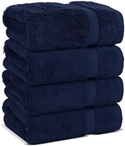 Chakir Turkish Linens 100% Cotton Premium Turkish Towels for Bathroom | 16'' x 30'' (4-Piece Hand Towel, Navy)