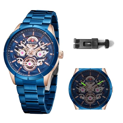 TEARTRACE Watches for Men with Stainless Steel Strap Chronograph Analog Date Mens Watches, Big Face Sport Work Waterproof Luminous Black/Gold/Silver Wrist Watch