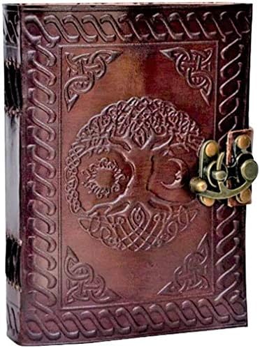 Le Cuir Sun Moon Embossed Brown Genuine Leather Journal for Men Women to Write in with Gift Box, Drawing Sketchbook Scrapbook Handmade Vintage Writing Notebook, Blank Unruled Unlined Paper