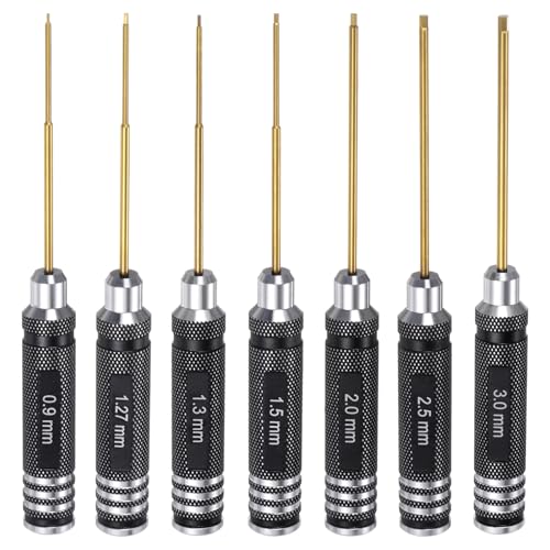 sourcing map 7pcs RC Hex Screwdriver 0.9mm 1.27mm 1.3mm 1.5mm 2mm 2.5mm 3mm Titanium Hexagon Screwdrivers Wrench RC Hex Driver Repair Tool for RC Models Car Helicopter Boat