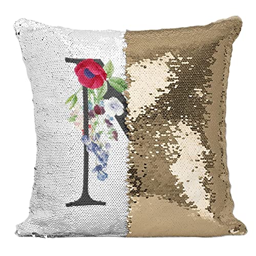 Coussin avec housse sequin paillettes doré alphabet fleurs - 2