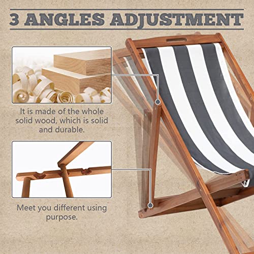 Niamvelo Wood Sling Chairs Set Of 2 Beach Chairs Durable Patio Lounge Chair Outdoor Reclining Lounge Chair With Solid Wood Frame And Polyester Canvas, 3 Level Height Adjustment (Wb) #TOP2
