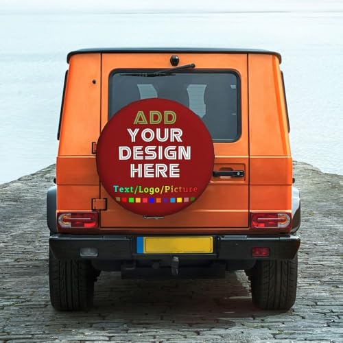 Image of Custom Spare Tire Cover, Personalized Text Image Waterproof Dust-Proof Universal Wheel Covers Protectors Fits Tire for Trailer RV SUV Truck Camper, DarkRed