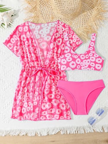 Girls Cover Ups Dress Swimwear Kids Athletic Swimsuits Short Sleeve Bathing Suits Bikini Set2