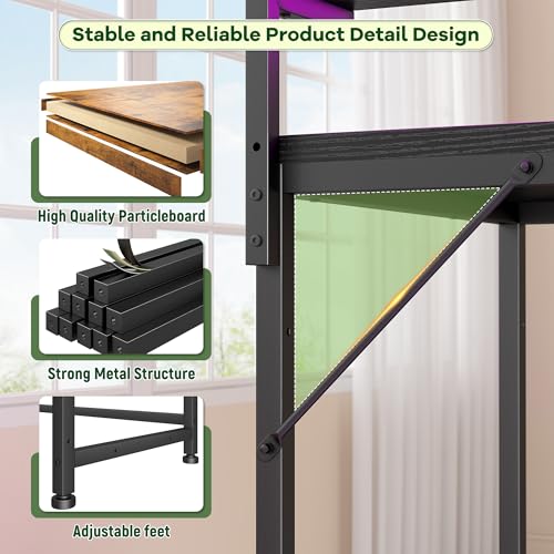 Image of DurayLoly 47.2 inch Gaming Desk with Power Outlet and LED Lights,Computer Desk with Adjustable Monitor Stand and Drawer,Office Desk with CPU Stand for Home Work,Study and Gaming, Small Spaces,Black