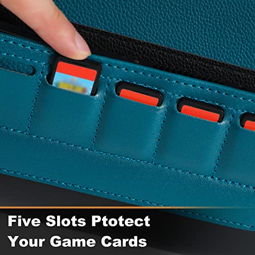 Funlab Switch Case Compatible With Nintendo Switch And Switch Oled, Cute Leather Travel Carrying Clutch With Game Holder - Snorlax Blue #TOP1