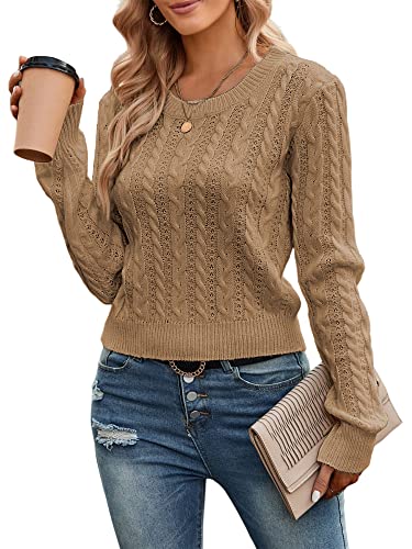 ZAFUL Women's Cable Cropped Sweater Long Sleeve...