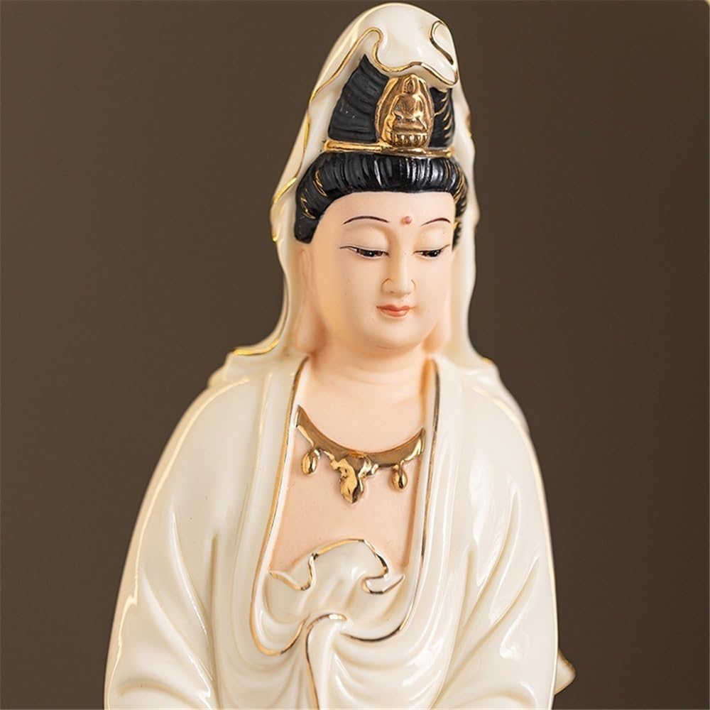 Figuras de Budas Estatua de Buda de cerámica Blanca, Adorno for Oficina, Sala de Estar, decoración Zen Feng Shui con Base y Anillo de luz Budas Decorativos