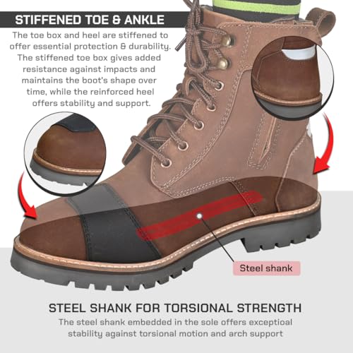 Image of ViaTerra Bronson Retro Motorcycle Riding Boots for Men |Gear Protector, Top Grain Leather |SAS-Tec Ankle Protection Riding Shoes (Brown)