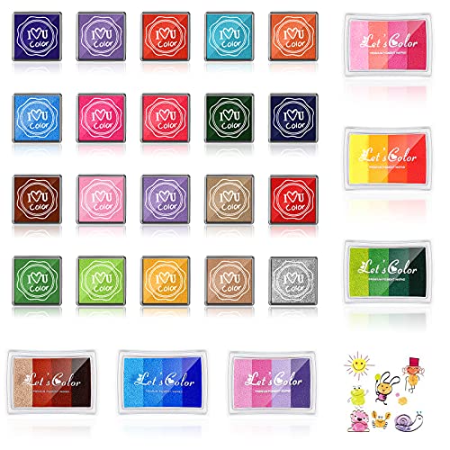 Sabary 26 Pieces Craft Ink Pad, 20 Colors Monochrome Ink Pads and 6 Colors Gradient Ink Pads DIY Craft Rainbow Finger Ink Pads for Stamping Card Making