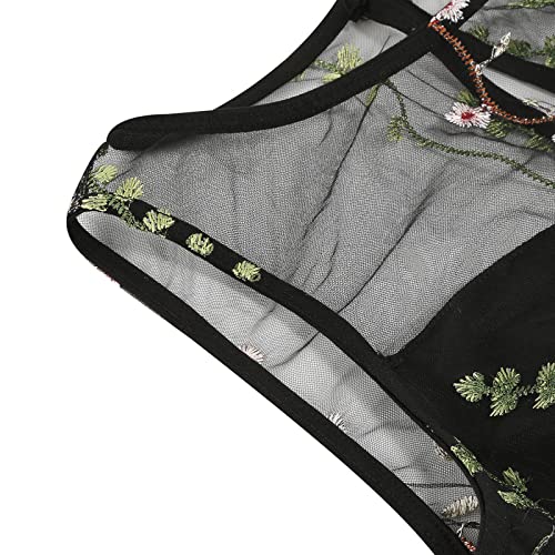 Women Cocktail Party Dress Keyhole Floral Embroidery Dress Sheer Mesh Illusion Vintage Swing Dress Wedding Prom Tulle Dress Black #TOP6