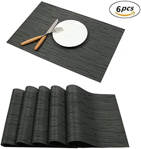 Tennove Placemats Set of 6, Washable Placemats PVC Cross Weave Woven Vinyl Table Mats for Kitchen Dining Table Decoration(Orange-D)
