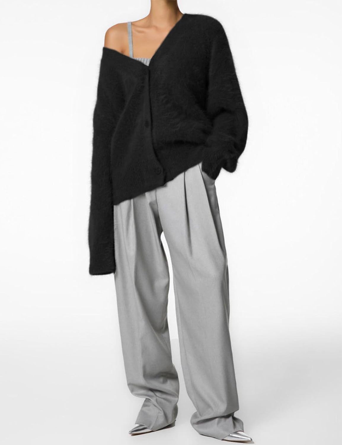 Wyeysyt Womens Fuzzy Cardigan Sweater V Neck Button Down Oversized Casual Furry Sweater 2026 - Image 5