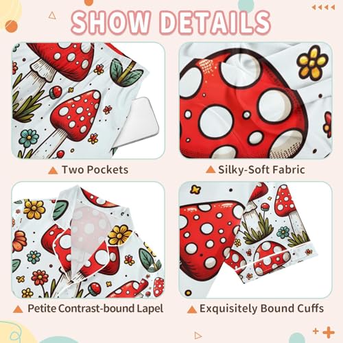 senya Fly Agaric and Flowers Satin Summer Pajama Sets Silk Short Sleeve Button Down Sleepwear3