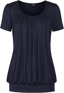 DJT Women's Summer Tops Short Sleeve Pleated Front Dressy Casual Loose Blouse T Shirts