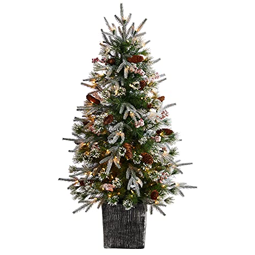 4Ft. Frosted Artificial Christmas Tree Pre-Lit With 105 Led Lights And Berries In Decorative Planter #TOP18