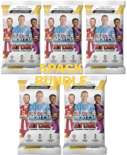 Match Attax Topps 25/26 New Soccer Trading Cards x5 Packet Bundle - Soccer Cards 2026 + Hassentials Sticker