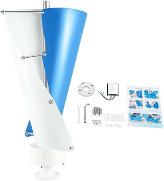 100W Wind Turbine, 12V/24V Vertical Axis Wind Turbine Generator Wind Turbine Low-Noise Helical Vawt Power Generation with Controller & Double Blades for Boats Gazebos Cabins Mobile Homes