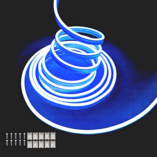 Balabaxer Barre lumineuse LED néon Bleu, 5 m 12 V DC 600 SMD2835 LED étanche pour décoration...