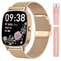 Smartwatch Damen mit Telefonfunktion, 1.85 Zoll HD Voll-Touchscreen Smartwatch, 120+ Sportmodi, IP68 Wasserdicht Fitness Tracker mit Herzfrequenz, Schlafmonitor für iOS Android(2 Armbändern)-Gold – Ansicht 9