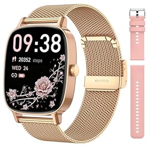 Smart Watches for Women, Answer/Make Call, 1.85'' HD Screen Fitness watch with Heart Rate/Sleep/SpO2 Monitor, Smart watch for iPhone/Samsung/Android, 120+Sport Mode, IP68 waterproof - Two Straps, Gold