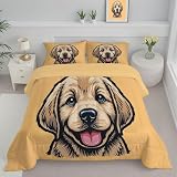 JEDTAKCT Edredón Nórdico Lindo Labrador Estampado Cama 105, Edredón De Animal Sencillo Reversible Transpirable Tacto Pluma, 260X230Cm, Acolchado Suave para Otoño Invierno, Naranja Claro