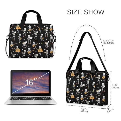 Bolso para laptop de 16 pulgadas resistente con correa ajustable y estampado de esqueletos 5