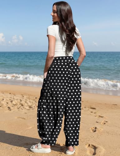 Image of TARSE Women's Linen Wide Leg Pants Baggy High Waist Palazzo Pants | Barrel Leg Fit, Harem Patch Pockets, Loose Casual Style, Breathable Fabric, Vacation Ready