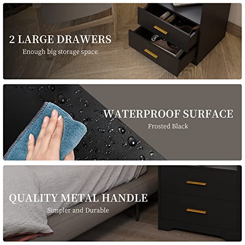 dnbss Black Nightstand with Charging Station,Night Stands with 2 Drawers,Smart Nightstand Bedside Table Led Nightstand Black,Modern Side Tables Bedroom,Modern End Side Table for Living Room Office - Thumbnail 7