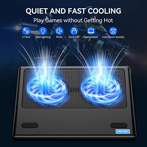 TECKNET Laptop Cooling Pad, Laptop Notebook Cooler Cooling Pad Stand with 2 Ultra Quiet Fans, Ergonomic Comfort Notebook Cooler Pad Fits for 12"-16" Laptop