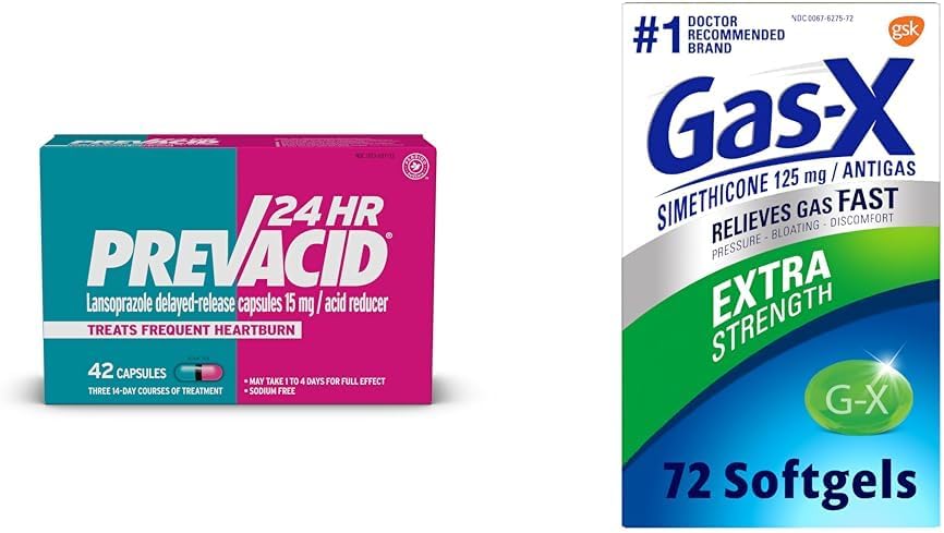 24HR Acid Reducer 42 Count & Gas-X Extra Strength Bloating Relief 72 Count