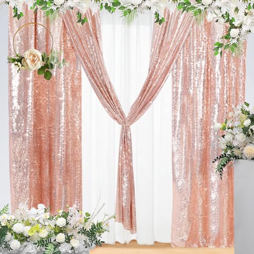 Eternal Beauty Rose Gold Sequin Backdrop Curtains, 4 Panels 2x8FT