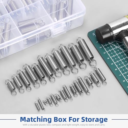 Glarks 100pcs Edelstahl-Verlängerungsfedern mit doppeltem Haken Sets 25-Größen-kleines Federspannungs-Feder-Drahtsortiment für Maschinerie-BAU-Industrie