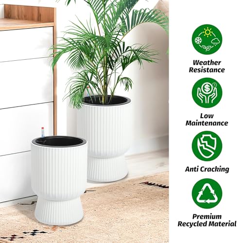 Large Self Watering Pots for Indoor Plants,14.2 Inch Tall Planters Outdoor Set of 2,Plant Pot Self Watering with Water Level Monitor,Outdoor Garden Pots for Patio, Porch, Living Room, Home Office by GarveeHome - Used condition - Image 3