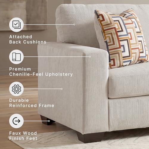 Image of Signature Design by Ashley Aviemore 110 inch L-Shape Stone Chenille Sectional | Right-Arm Facing sectional, 110-in wide stone chenille fabric, Platform foundation system, Loose seat cushions